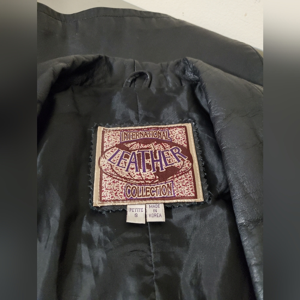 Y2k International Leather Collection Black Leather Trench Coat Size Small Petite - Picture 10 of 14